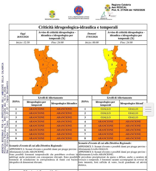 Avviso di Allerta Meteo per Giorno 17 Marzo 2026