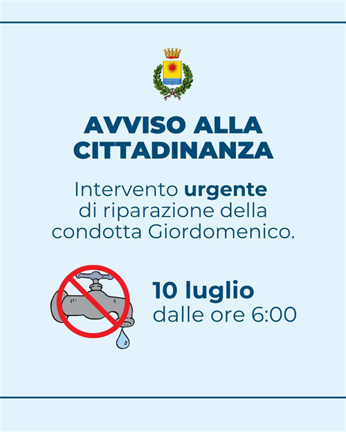 Urgente - Interruzione Erogazione idrica