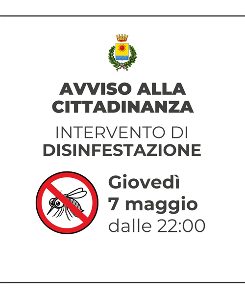 Avviso alla cittadinanza - Disinfestazione del territorio comunale